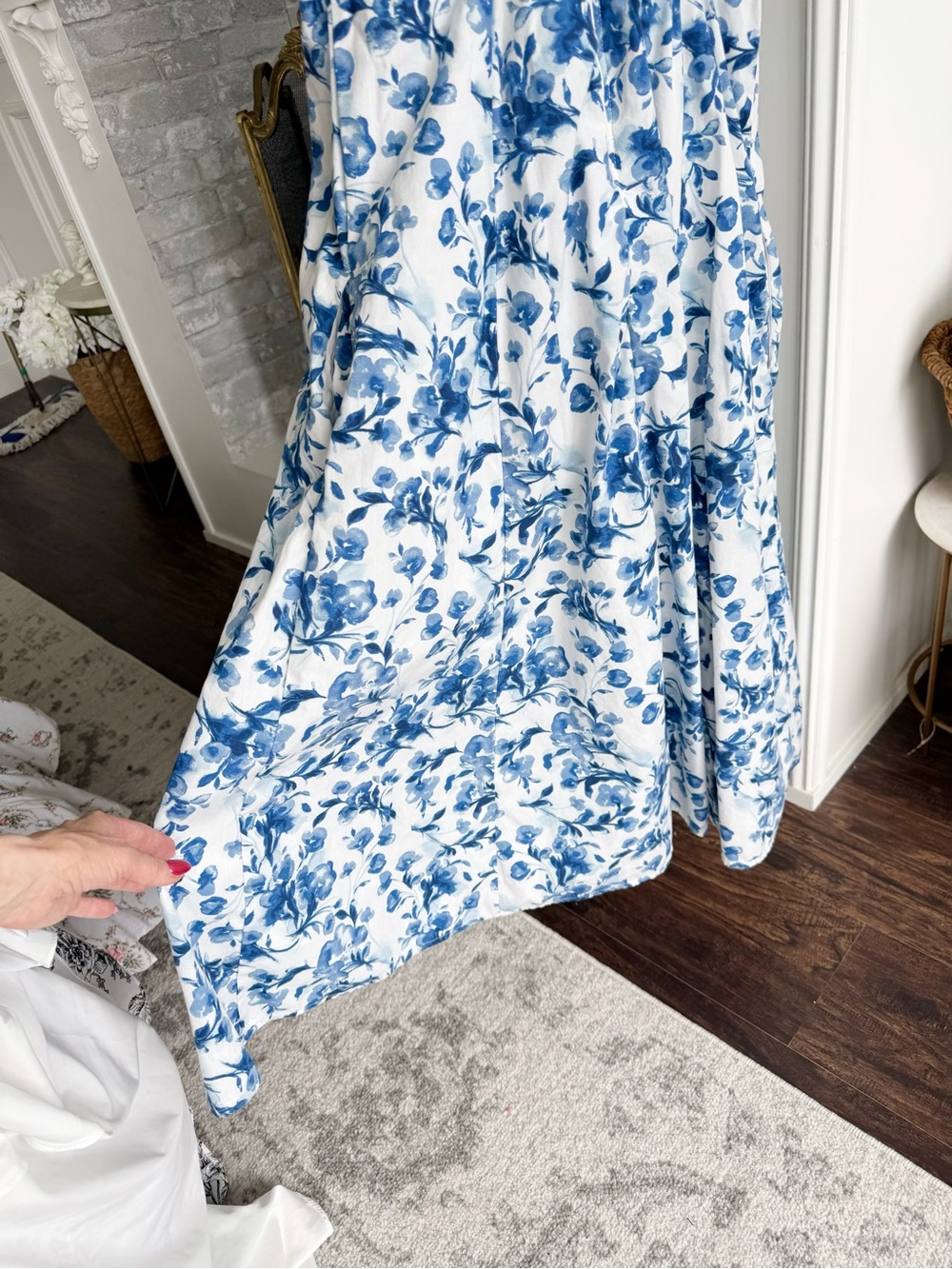 Abercrombie & Fitch White Midi Dress with Blue Floral Print - Picture 10 of 11